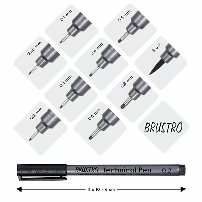 BRUSTRO TECHNICAL PEN BLACK SET OF 6