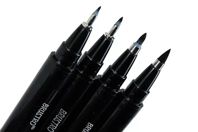 BRUSTRO FUDE HARD-TIP BLACK INK CALLIGRAPHY BRUSH PEN SET OF 4. (EXTRA  FINE  FINE  MEDIUM  BOLD)