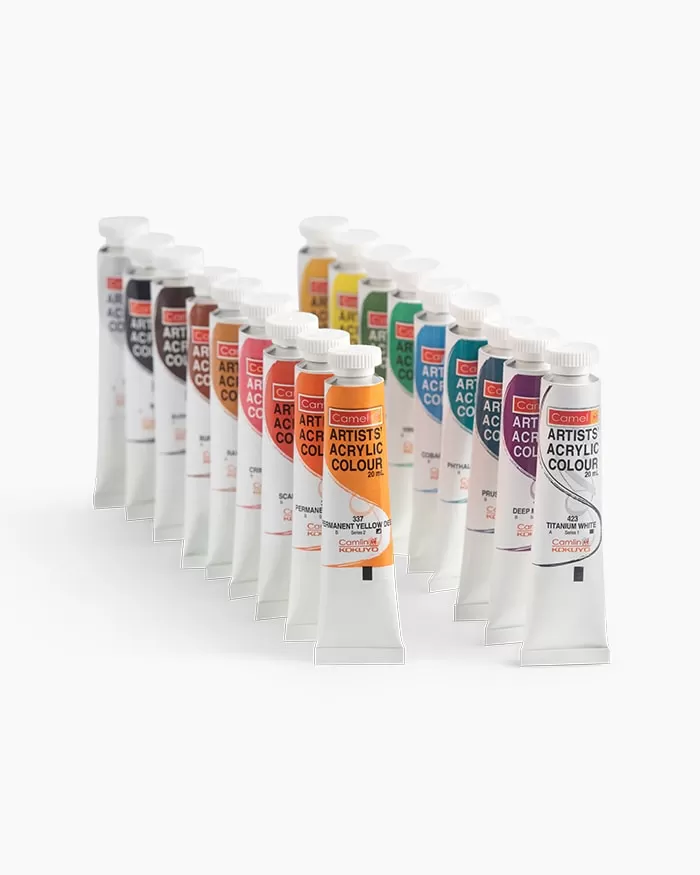 CAMEL ARTIST ACRYLIC COLOURS   18  SHADES IN 20 ML