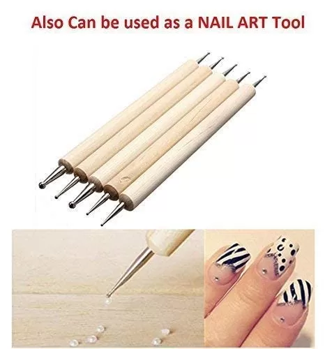 ARTS WOODEN EMBOSSING STYLUS DOTTING TOOL KIT OF 5PCS WITH METAL MODELLING BALL PEN FOR MANDALA ART, CLAY POTTERY CERAMIC, NAIL ART, ORNAMENTS DIY CRAFT SUPPLIES IN DIFFERENT SIZES