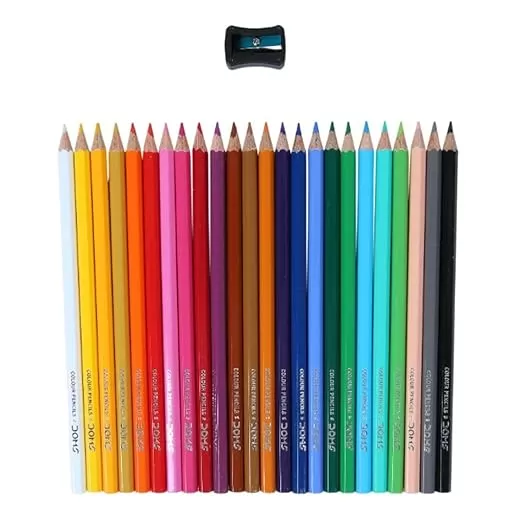 DOMS 24 SHADES COLOR PENCILS HEXAGONAL SHAPED BODY FOR COMFORTABLE GRIP BRIGHT&PLAYFUL COLORS FREE SHARPNER WITH EACH PACK NON-TOXIC&SAFE FOR CHILDRENS PACK OF 1 MULTICOLOR