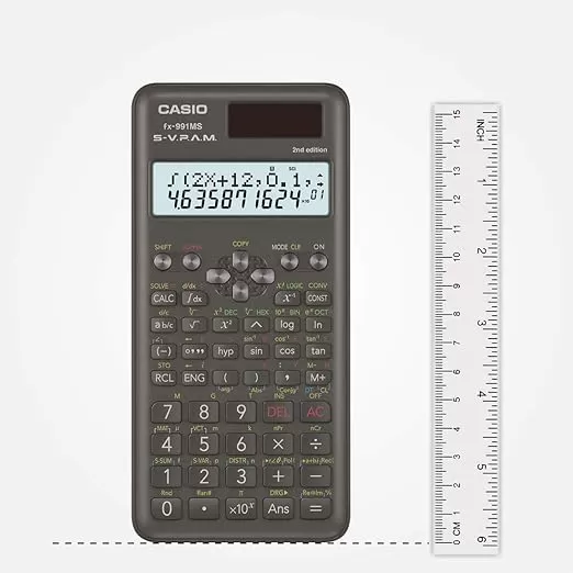 CASIO FX-991MS 2ND GEN NON-PROGRAMMABLE SCIENTIFIC CALCULATOR, 401 FUNCTIONS AND 2-LINE DISPLAY, BLACK