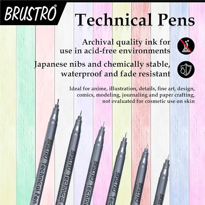 BRUSTRO TECHNICAL PEN BLACK SET OF 6