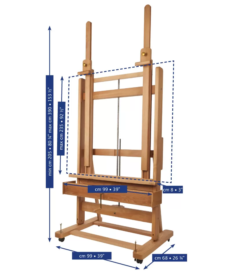 STUDIO EASEL DOUBLE MAST WITH CRANK FOR ELEVATION & INCLINATION