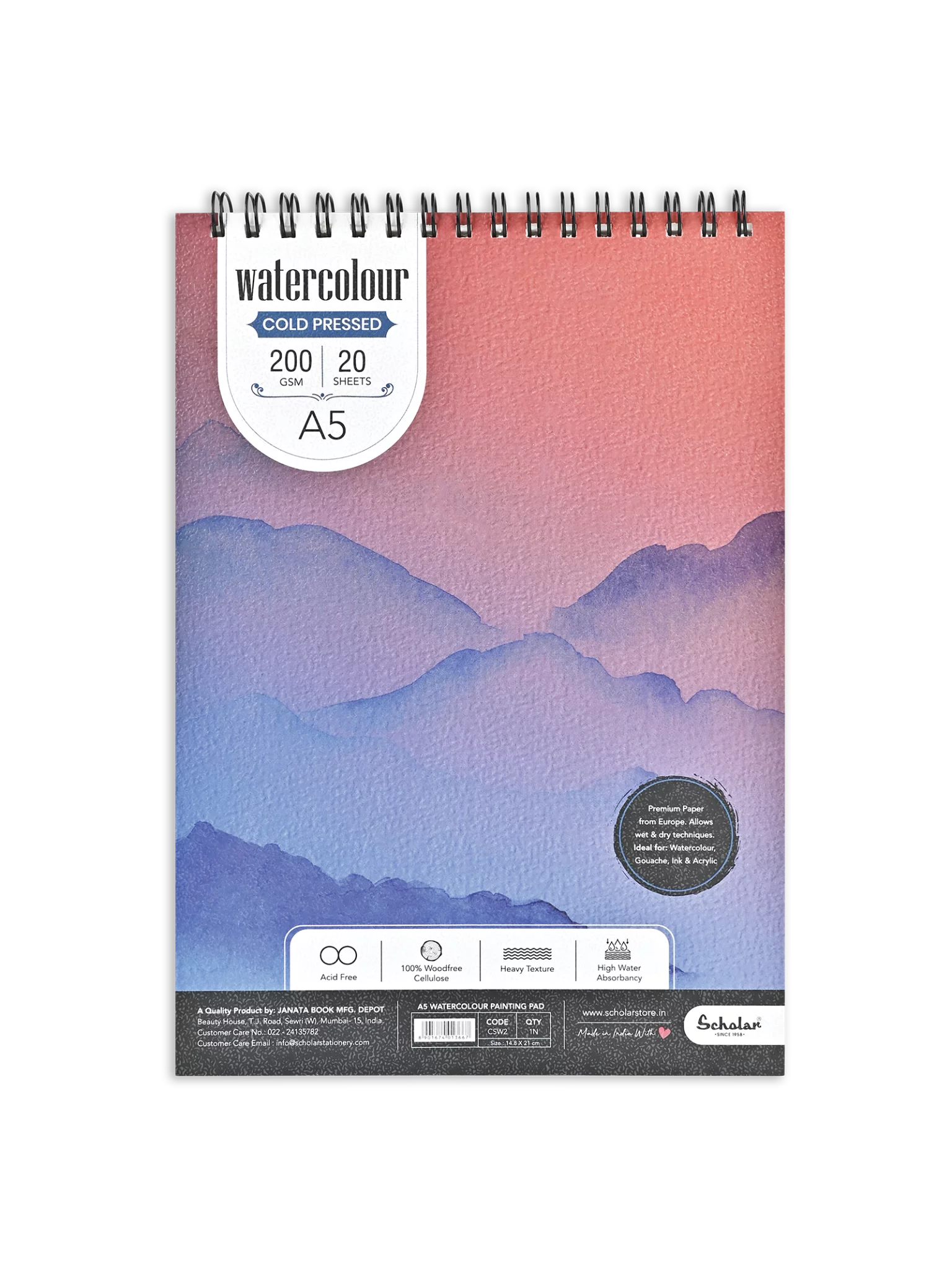 300 GSM WATERCOLOUR PAPER PAD – 100% COTTON (COLD PRESSED) (12 SHEETS) (PCP)
