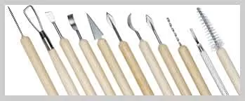 11 PCS CERAMIC WOODEN HANDLE PROFESSIONAL TOOLS KIT FOR CLAY POTTERY, SCULPTING, SCRAPING, CUTTING, FINE DETAILING, SMOOTHENING, SHAPING AND TRIMMING