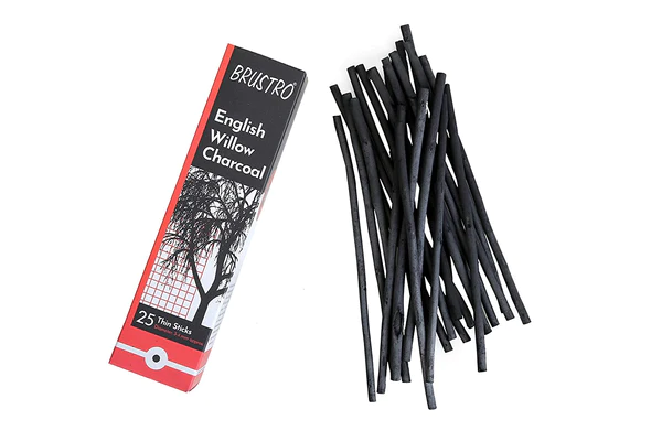 BRUSTRO ENGLISH WILLOW CHARCOAL THIN (25 STICKS)