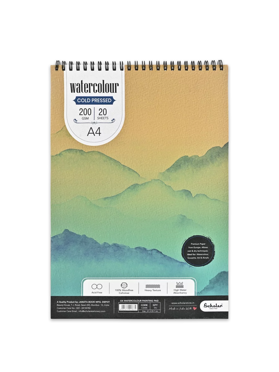 200 GSM WATERCOLOUR COLD PRESSED PAPER PADS – WIRE BOUND (HEAVY TEXTURE) (20 SHEETS) (CSW)