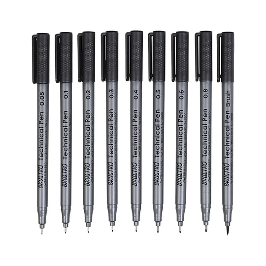 BRUSTRO TECHNICAL PEN BLACK SET OF 6