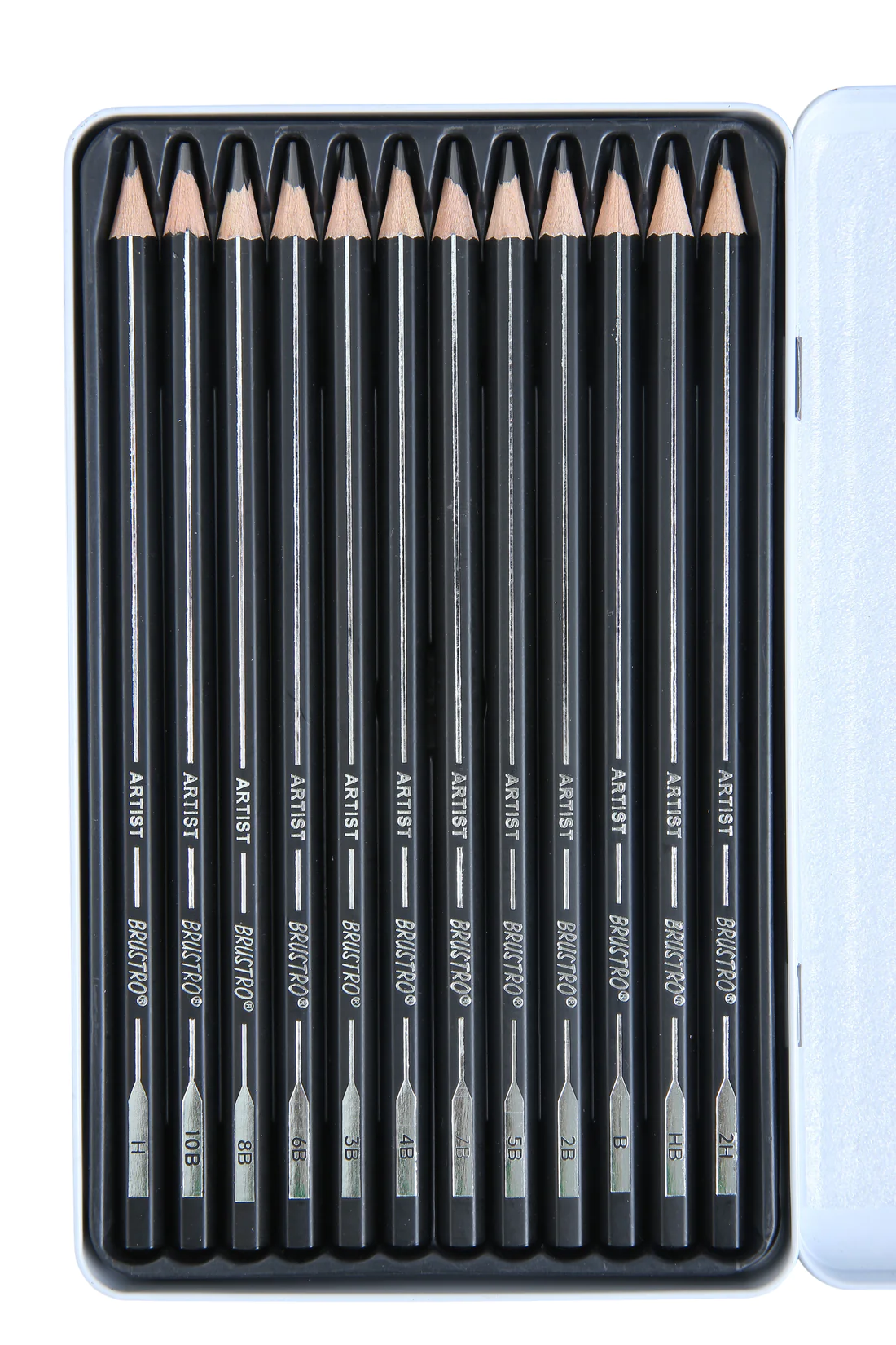 BRUSTRO ARTISTS FINEART GRAPHITE PENCIL SET OF 12 (10B-2H) WITH ELEGANT TIN BOX