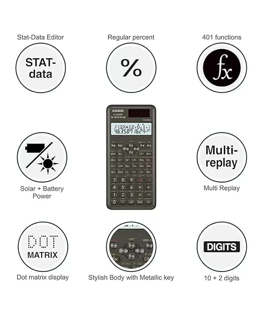 CASIO FX-991MS 2ND GEN NON-PROGRAMMABLE SCIENTIFIC CALCULATOR, 401 FUNCTIONS AND 2-LINE DISPLAY, BLACK