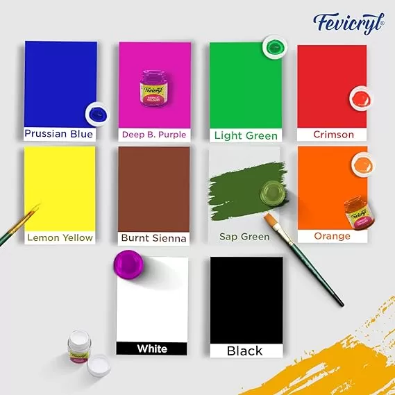 FEVICRYL ACRYLIC COLOURS SUNFLOWER KIT  DIY PAINT, RICH PIGMENT, NON-CRAKING PAINT FOR CANVAS, WOOD, LEATHER, EARTHENWARE, METAL