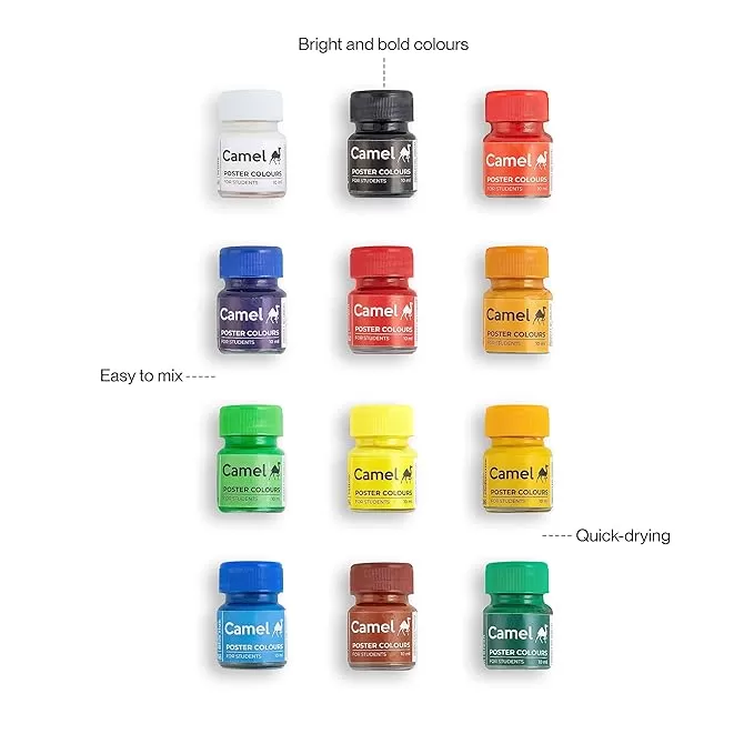 CAMEL STUDENT POSTER COLOR - 10ML EACH, 12 SHADES