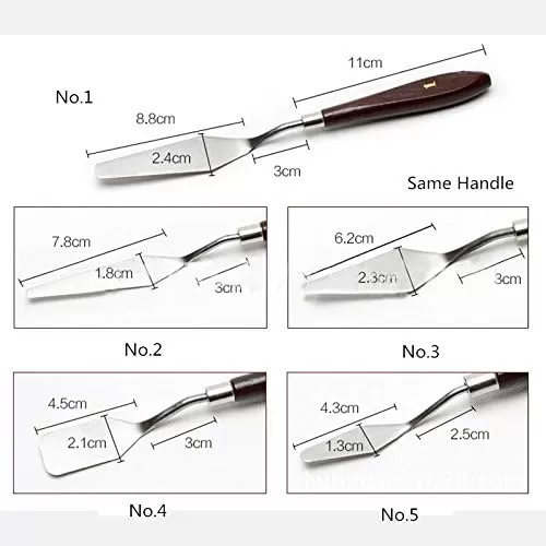 5PCS PALETTE KNIFE PAINTING STAINLESS STEEL SCRAPER SPATULA WOOD HANDLE ART SUPPLIES FOR ARTIST CANVAS OIL PAINT COLOR MIXING