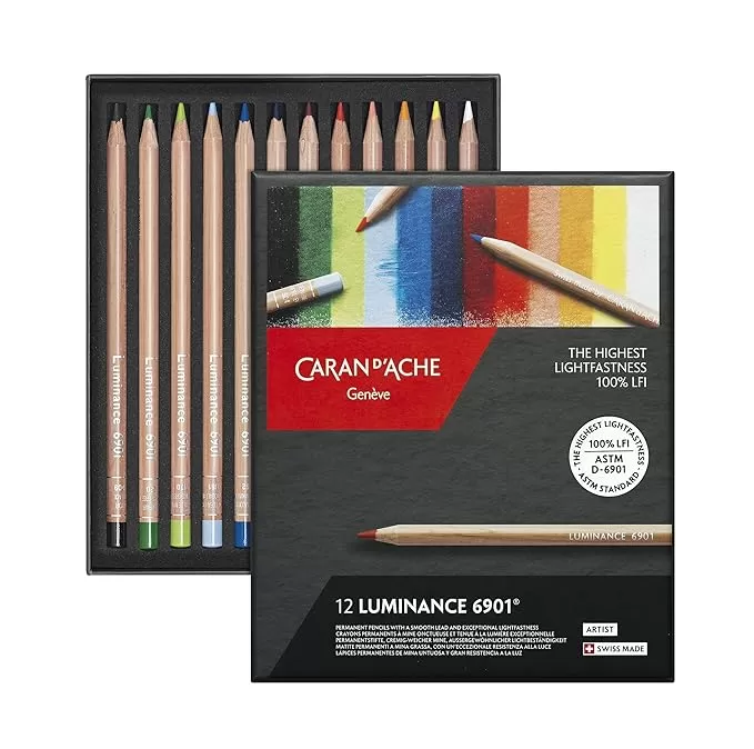 CARAN D'ACHE ARTIST LUMINANCE 12 COLOR PENCIL SET WHITE 1