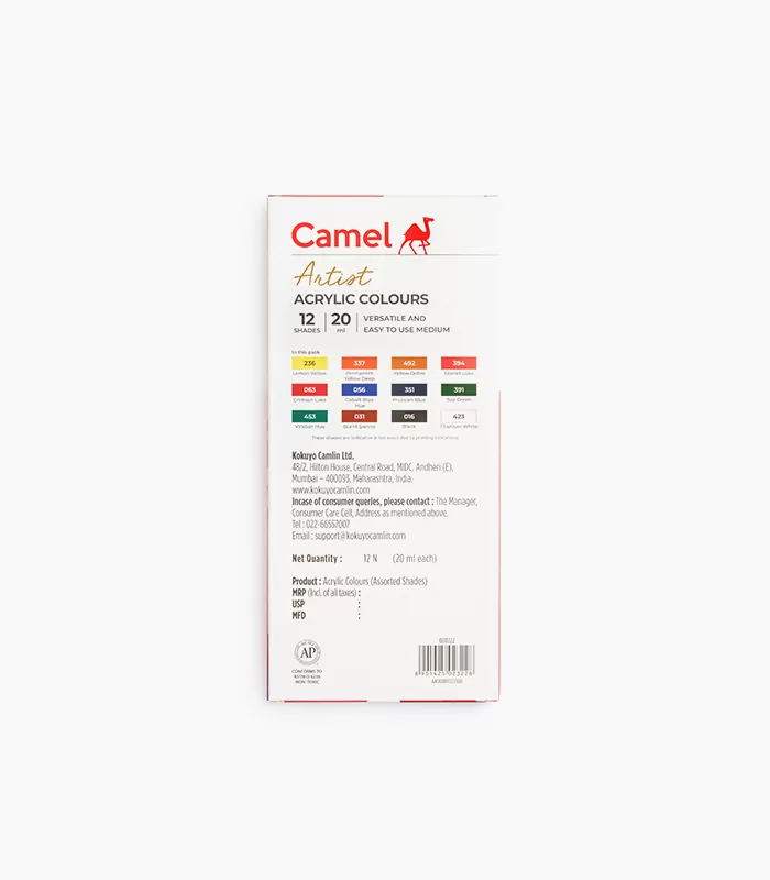 CAMEL ARTIST ACRYLIC COLOURS 12  SHADES  IN  20  ML