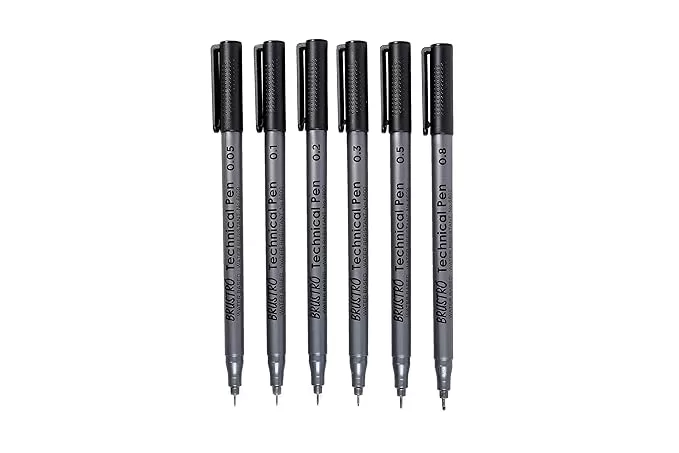 BRUSTRO TECHNICAL PEN BLACK SET OF 6