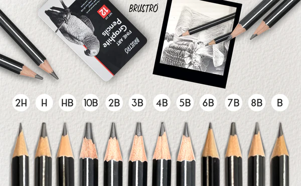 BRUSTRO ARTISTS FINEART GRAPHITE PENCIL SET OF 12 (10B-2H) WITH ELEGANT TIN BOX