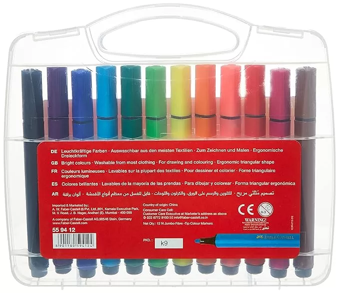 FABER CASTELL PEN JUMBO FIBRE TIP COL MARKERS SET OF 12