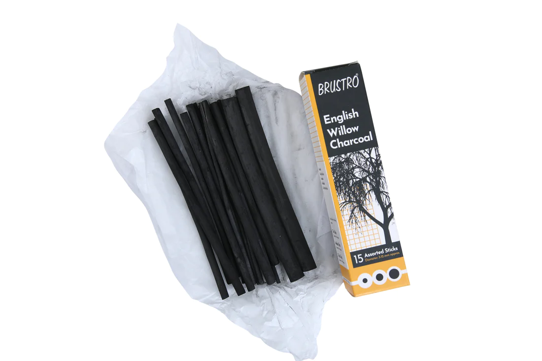 BRUSTRO ENGLISH WILLOW CHARCOAL ASSORTED (15 STICKS)