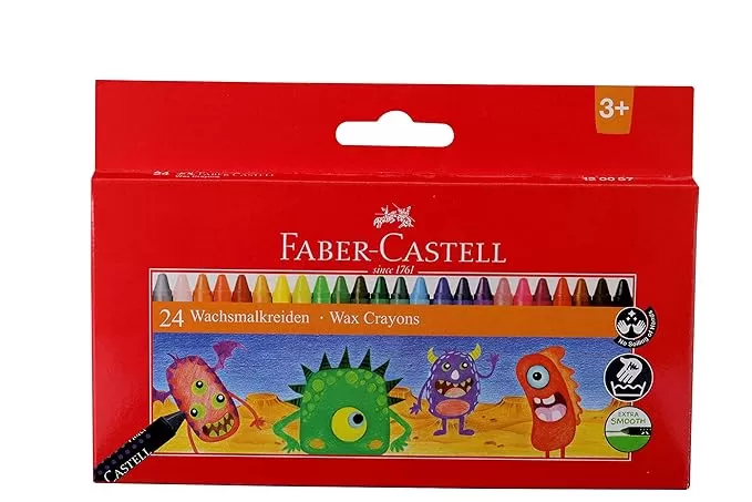 FABER CASTELL WAX CRAYON REG LONG 75MM 16COL SET