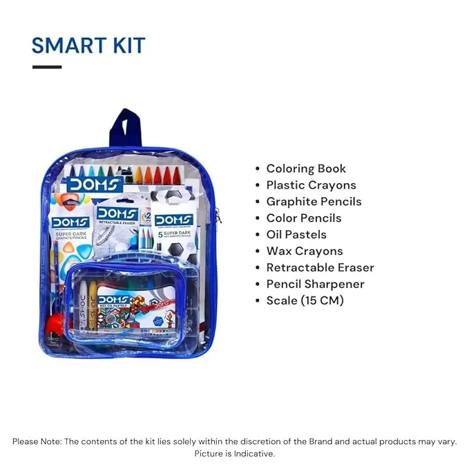 DOMS SMART KIT  COMES WITH TRANSPARENT ZIPPER BAG  PERFECT VALUE PACK KIT FOR SCHOOL ESSENTIALS GIFTING RANGE FOR KIDS COMBINATION OF 12 STATIONERY ITEMS